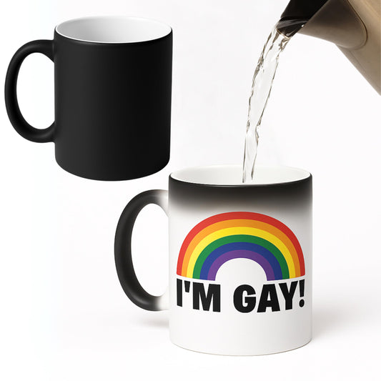 Turtle Straws I'm Gay Rainbow Heat Change Mug – Funny Prank Gift for Him, Gag Gift for Best Friend, Novelty Birthday Gift for Men, Secret Santa White Elephant