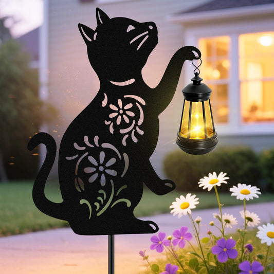 Solar Cat Hanging Lantern Outdoor, Black Cat Solar Lights, Cat Lover Gifts for Women Mom Grandma Birthday,Mother's Day,Waterproof Garden Ornaments Decor Outside Backyard,Patio,Pathway