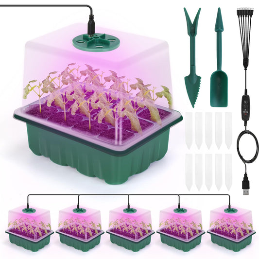 PilavAloo Seed Starter Tray with Grow Light, 6-Pack 72 Cell Seed Starter Trays, Germination Tray with Humidity Dome, Timing, Adjustable Brightness for Starting Vegetable, Flower, Indoor Herb Garden