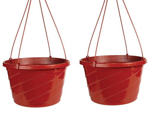 The HC Companies 12 Inch Euro Hanging Planters, Lightweight UV-Resistant Plastic Hanging Planters for Indoor & Outdoor Plants, 2-Pack Hanging Flower Pots for Garden, Patio & Home Decor, Clay