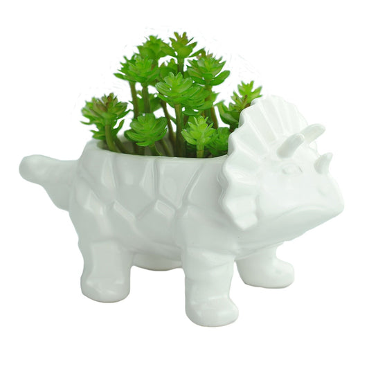 VanEnjoy White Cute Animal Planter, Dinosaur Succulent Planter, Supersaurus Size, Indoor Use