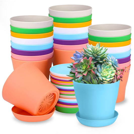OALCQ 4 Inch Small Flower Pots - 24 Pcs, 8 Colors, Indoor Plant Pots with Drainage