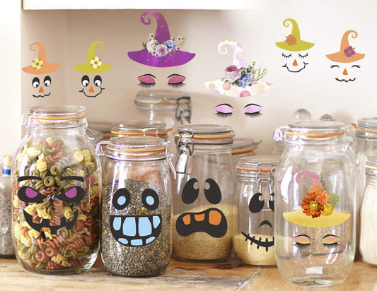 Mozamy Creative Halloween Wall Decals Witches Face Decals Scary Faces Decals Halloween Decor Halloween Home Decorations