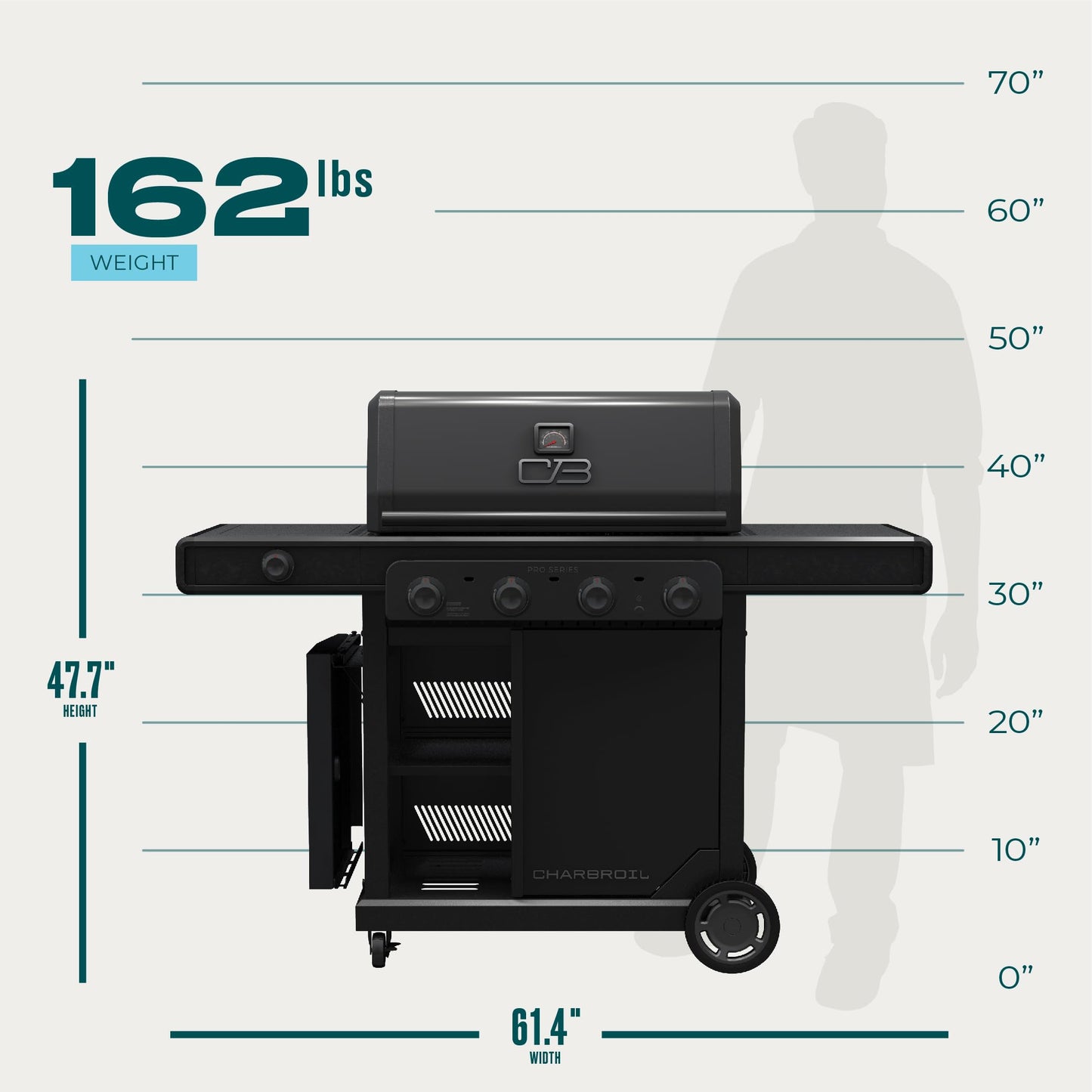 Charbroil Pro Series with Amplifire Infrared Technology 4-Burner Propane Gas Grill Cabinet with Side Burner, Black - 463281024