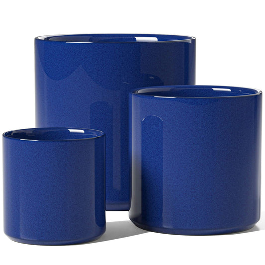 LE TAUCI Ceramic Pots for Plants, 10/8/6 Inch Indoor Planters with Draiange Hole, Silicone Plug & Mesh Pad, Modern Minimalist Pots for Home Office, Set of 3, Glossy, Midnight Blue