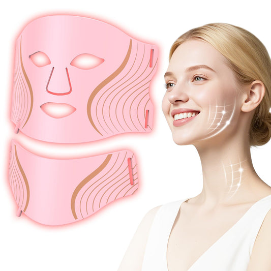 Red Light Therapy for Face & Neck, LED Red Light Therapy Mask for Anti-Aging, Wrinkle Reduction, and Skin Firming, Rechargeable LED Face Mask Light Therapy, 7 Modes, 5 Levels, Home & Travel Use
