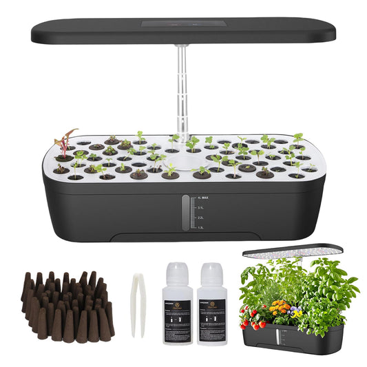 52 Pods Hydroponics Growing System Kit, Indoor Herb Garden with Smart LED Grow Light, Large Capacity Water Tank, Adjustable Height, Auto Timer & Quiet Pump for Home Kitchen Office Indoor Gardening