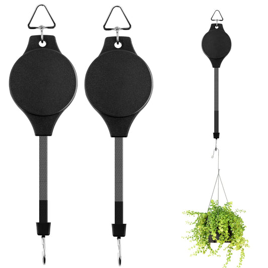 DEWEL 2 Pack Plant Hook Pulley Retractable Plant Hanger for Hanging Garden Plants, Flower Baskets, Flowerpots and Birds Feeder in Adjustable Height, Black