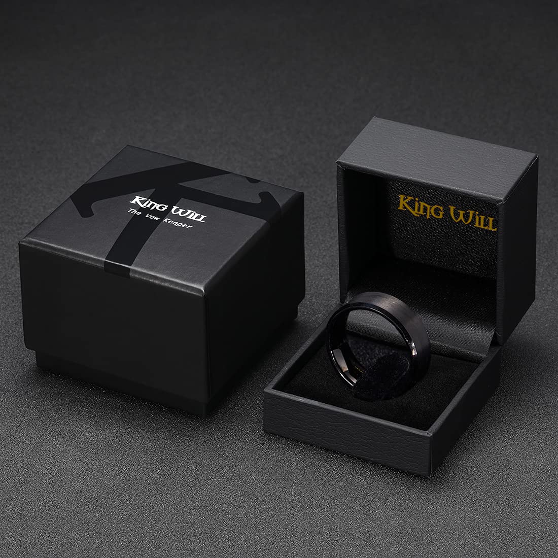 King Will 10mm Men's Black Wedding Ring - Brushed Matte Surface, Beveled Polished Edge, Comfort Fit Size 7
