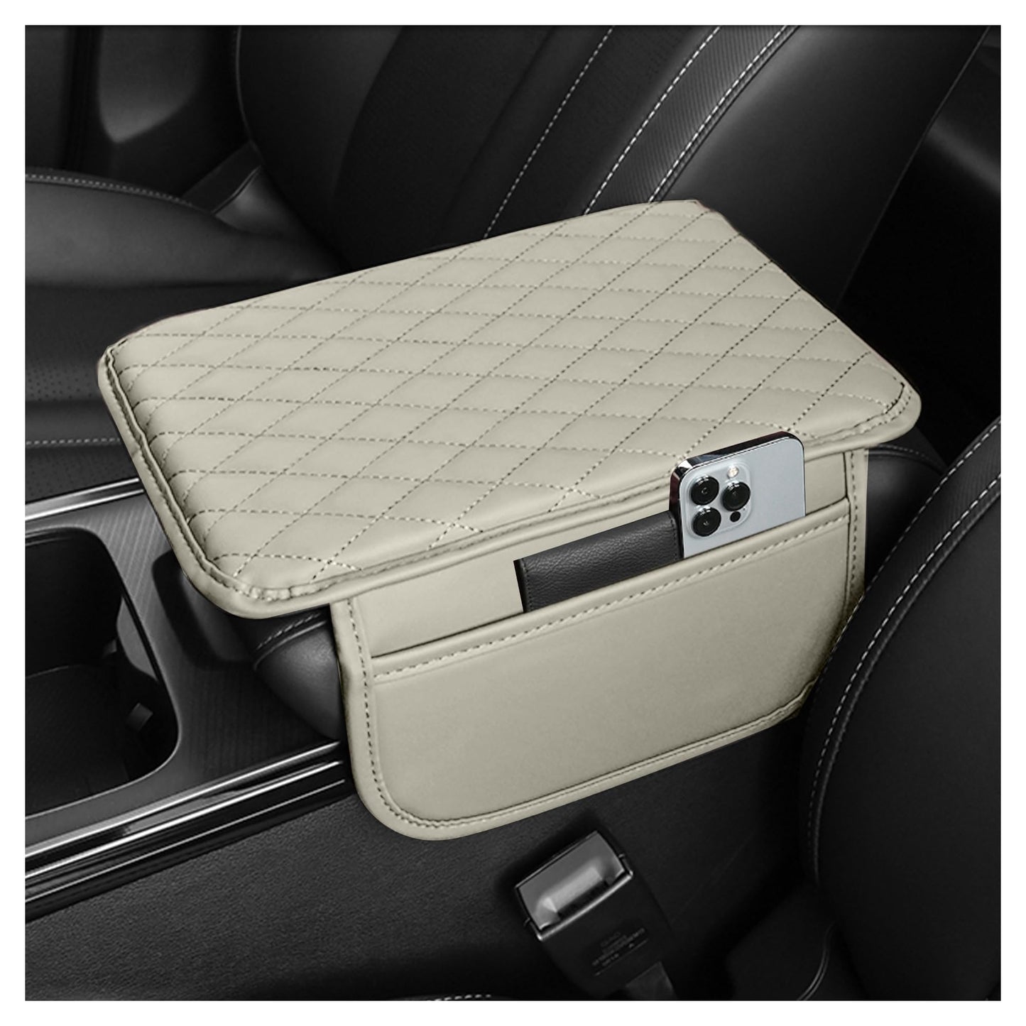 Upgraded Car Center Console Cover,Microfiber Leather Car Armrest Cover Cushion with 2 Storage Bags,Universal Car Armrest Storage Box Car Interior Accessories for Most Vehicles (Black)