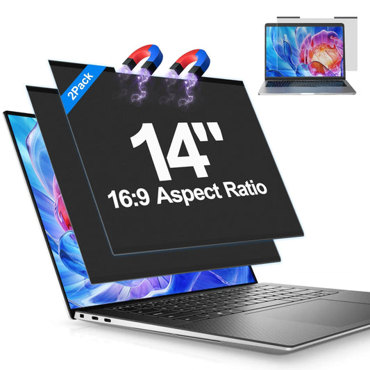 2Pack Magnetic Laptop Privacy Screen Filter 14 inch for 16:9 Widescreen Computer Monitor, Removable Anti Blue Light Privacy Shield, Anti-Glare Protector
