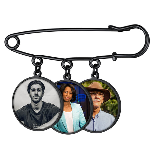 Custom4U Photo Charm for Bouquet Round Shaped Brooch Pins with 3 Pictures Customized Memorial Wedding Jewelry