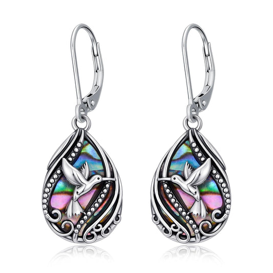 YYmqmq Abalone Hummingbird Earrings for Women 925 Sterling Sliver Humming Bird Dangle Drop Earrings Leverback Hummingbird Jewelry Gifts for Women Girlfriend Mom Birthday Gifts