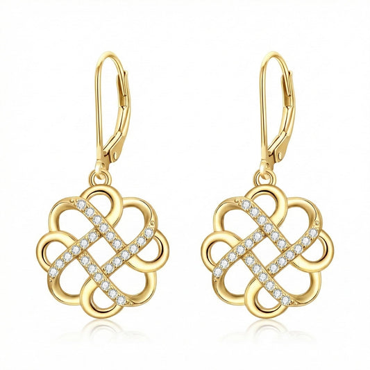 XPYPZP Celtic Knot Earrings Irish Gift for Women 14K Gold Love Celtic Dangle Drop Leverback Earrings Elegant Irish Jewelry Mothers Day Gifts for Mom Wife Girlfriend Her