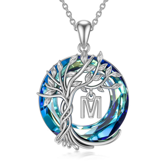 TOUPOP Tree of Life Initial Necklace Gifts for Women Sterling Silver Initial M Letter Jewelry Irish Crystal Pendant Birthday Gifts for Women Her Mom Wife Daughter