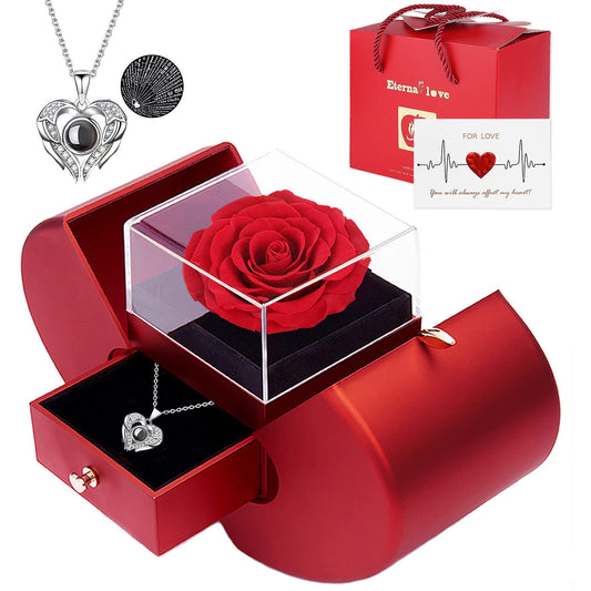 Mother’s Day Gifts for Mom Eternal Rose Gift Box with Necklace for Women, Preserved Forever Rose Jewelry Box, Romantic Valentines Day Christmas Mothers Day Anniversary Birthday Gifts for Girlfriend Wife Mom