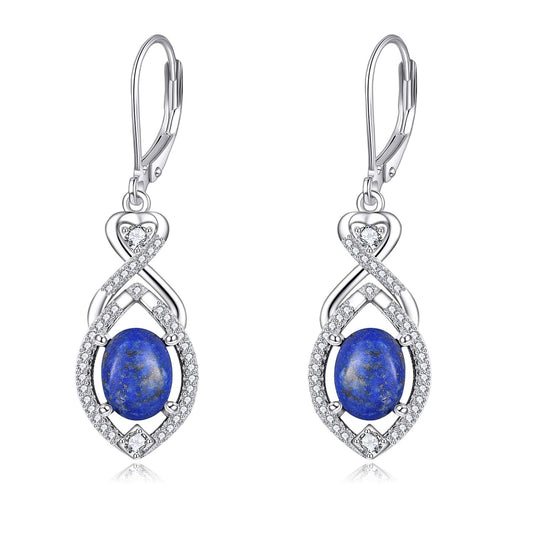 Lapis Lazuli Drop Earrings Sterling Silver Lapis Infinity Leverback Boho Earrings Blue Stone Dangle Earrings Jewelry Christmas Gifts For Women
