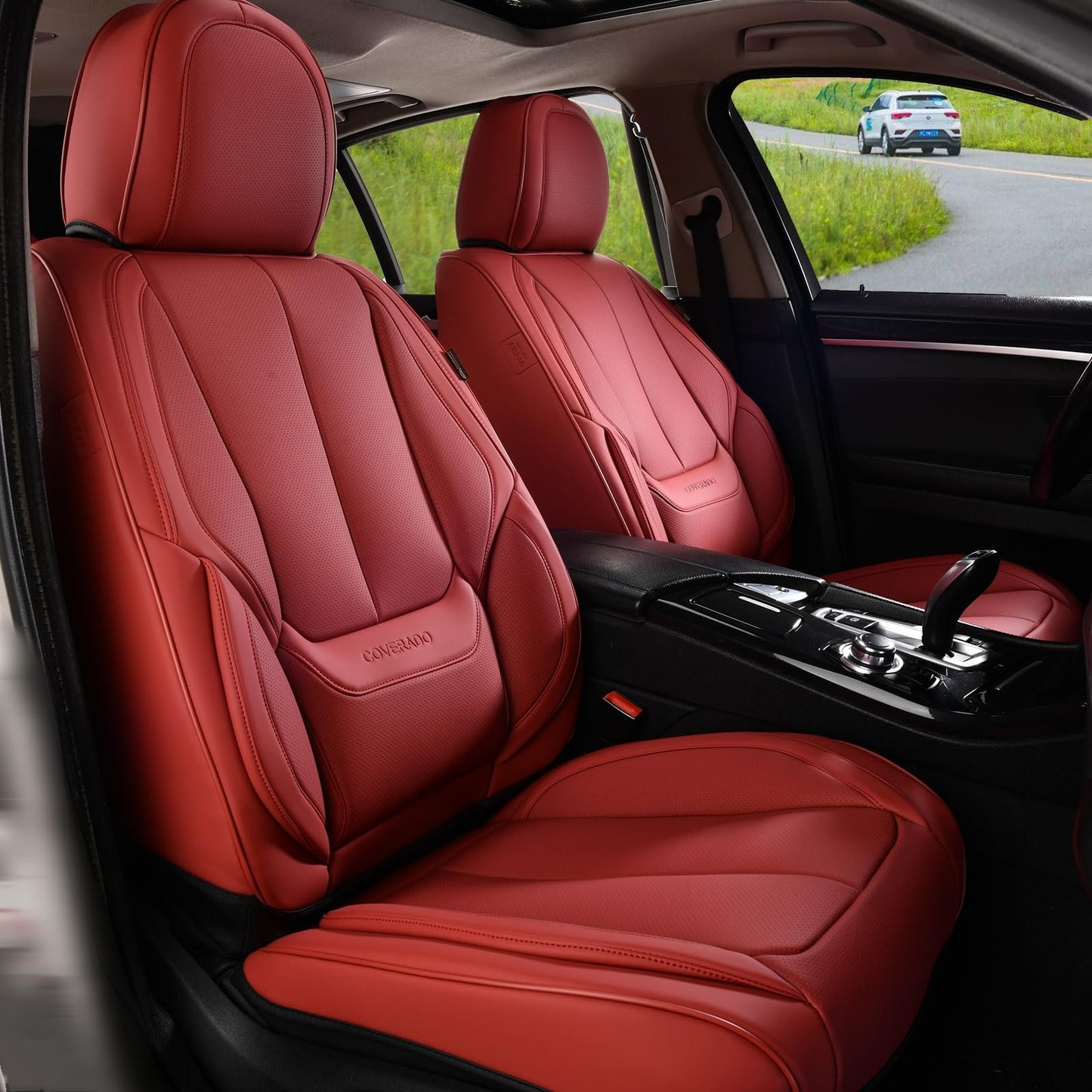 Coverado Seat Covers, Car Seat Covers Front Seats, Car Seat Cover, Car Seat Protector Waterproof, Car Seat Cushion Nappa Leather, Red Seat Covers Carseat Cover Universal Fit for Most Cars