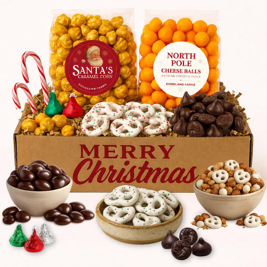Holiday Treat Gift Basket by Goodland Farms – Christmas Snack Box & Holiday Snack Assortment – Festive Sweet & Savory Gift Basket for All Ages
