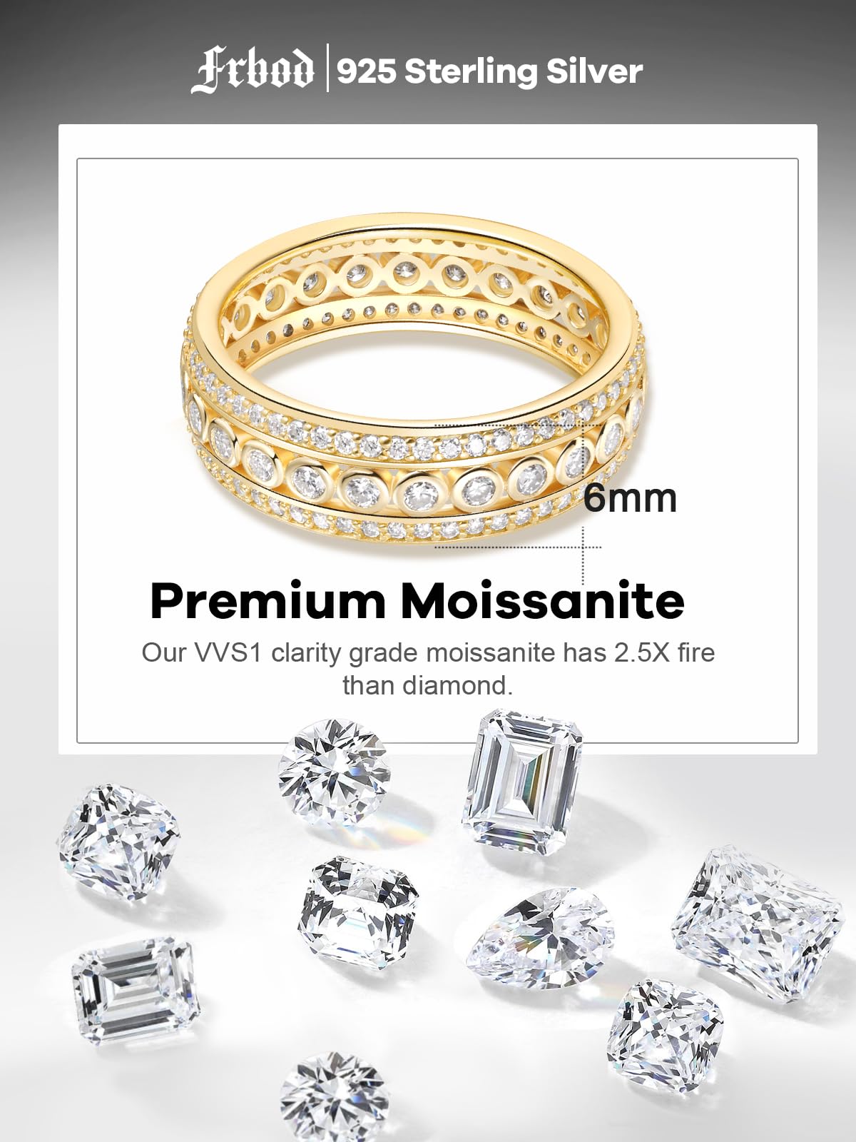 Frbod Moissanite Engagement Band for Men Women Sparkle Diamond Eternity Rings Hypoallergenic Gold Plated Jwelry Size 11