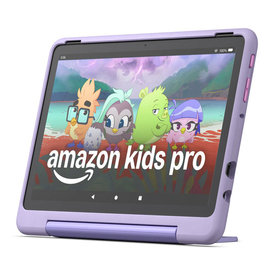 Amazon Fire HD 10 Kids Pro tablet, ages 6-12. Bright 10.1" HD screen, includes ad-free content, robust parental controls, 13-hr battery and slim case for older kids, 32 GB, Happy Day