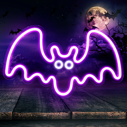 Halloween Neon Sign - Purple Bat LED Neon Sign with Dimmer 15.7x9.4 Inch, USB Powered Halloween Vampire Neon Lights for Wall Decor, Bedroom, Party, Room, Holiday, Kids Gift