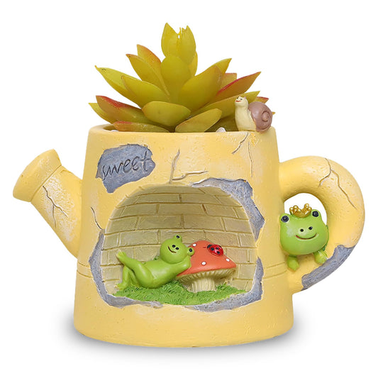 Frog Planter 6 Inch Plant Pot with Drainage – Cute Pots for Plants Indoor, Resin Flower Pots for Indoor Plants, Whimsical Planters for Indoor Plants Home Decor, Green