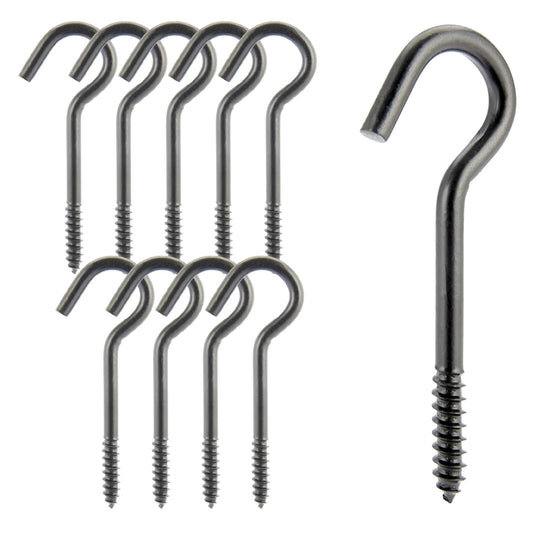 Wright Products Ceiling Hook, 10-Pack, 5 inch x .38 inch, Heavy-Duty, Weather Resistant for Indoor or Outdoor Use, for Hanging Plants, Lights, and Decorations - Matte Black