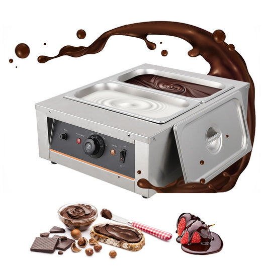 Chocolate Tempering Machine,4.12 QT*2 Stainless Steel Double Boiler Melter with Adjustable Knob (32-176°F), 800W Commercial Chocolate Warmer for Melting Candy, Cheese, Fondue, Home Bakery，