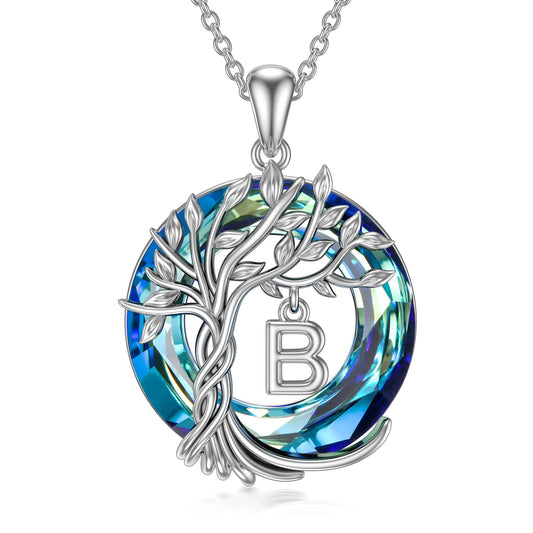TOUPOP Tree of Life Initial Necklace Gifts for Women Sterling Silver Initial B Letter Jewelry Irish Crystal Pendant Birthday Gifts for Women Her Mom Wife Daughter