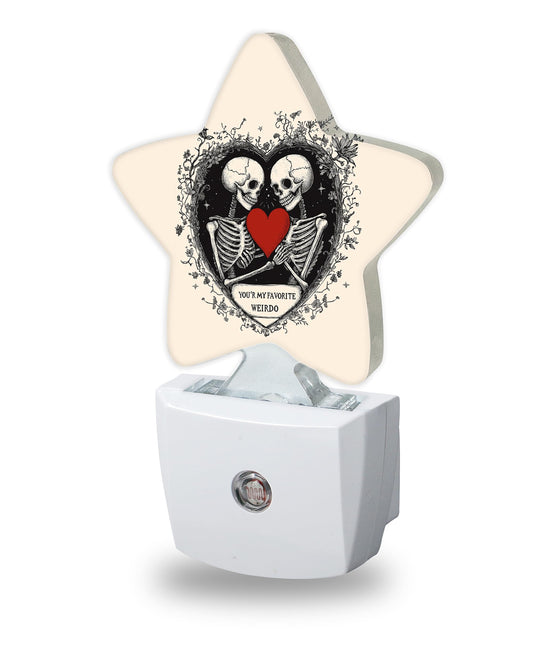 Snowmolle Gothic Skeleton Night Lights Plug Into Wall Decorative,Red Heart Sleep Friendly Lamp, Energy Efficient Dusk-to-Dawn Sensor Nightlights for Kid Bedroom Nursery Bathroom