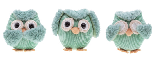 Etistta 3PCS Owl Plush for Home Decor 5 inch, See No Evil Hear No Evil Speak No Evil Owl Gifts for Women Bedroom Bird Christmas Decoration (Green)