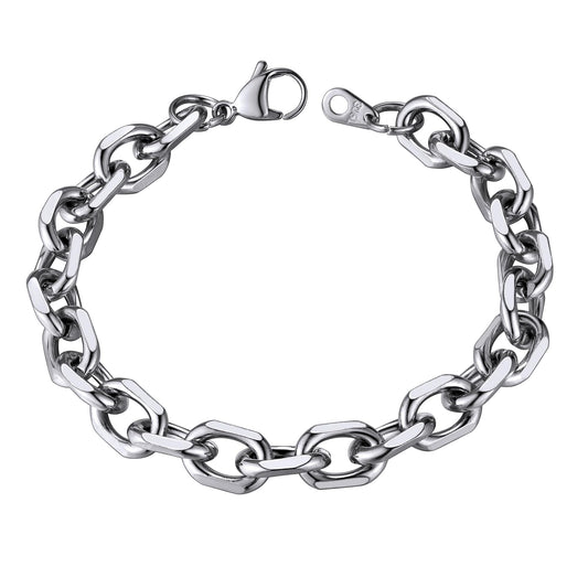 ChainsHouse Hip Hop Stainless Steel Rolo Link Bracelet Women Men 9mm 8.3 inch