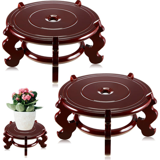 Geetery 2 Pcs 4 to 12 in Wooden Plant Stands Indoor Chinese Oriental Plant Stand for Vase Fishbowl Flower Pot Lamp Redwood Base Vintage Display Rack Decor(8 Inch)