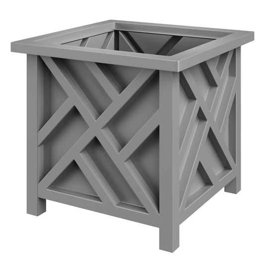Lattice Design Outdoor Planter Box - 15.5” Square 16.5” Tall Gray Plant Pot - Decorative Plant Pots for Front Porch Decor - Flower Pots Outdoor Planters for Porch Patio or Garden Decor by Pure Garden