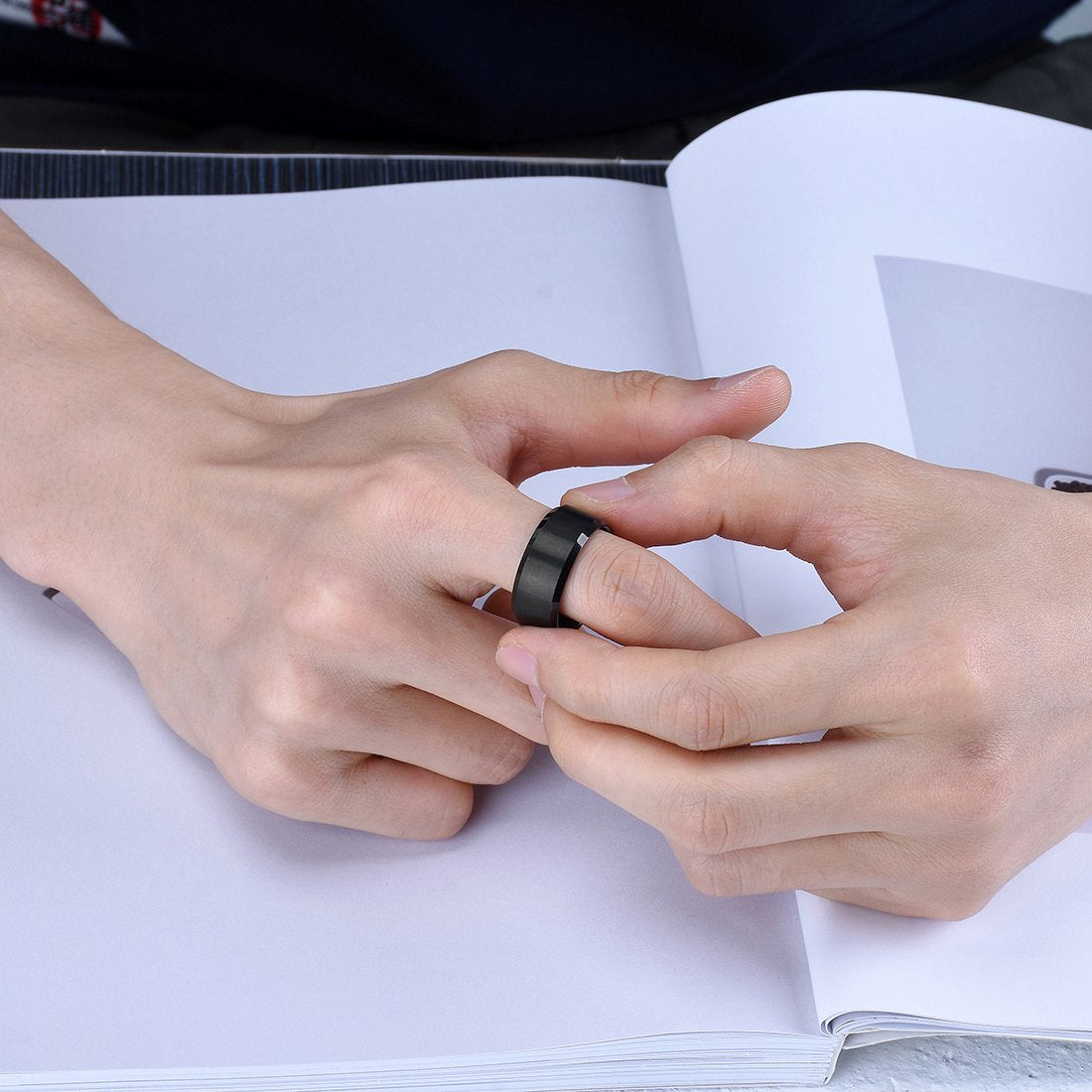 King Will 10mm Men's Black Wedding Ring - Brushed Matte Surface, Beveled Polished Edge, Comfort Fit Size 12