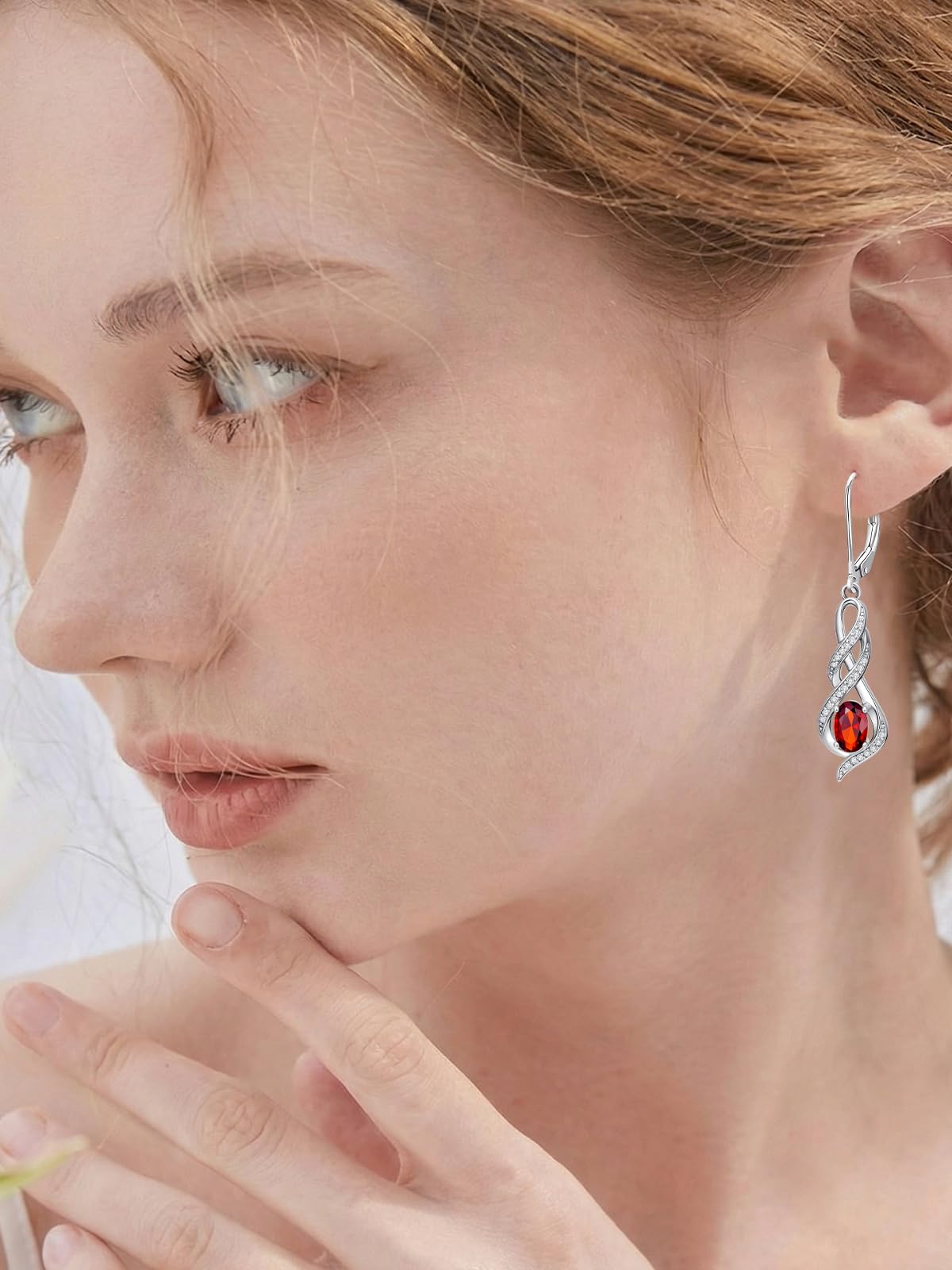 POIUY Ruby July Birthstone Infinity Leverback Dangle Earrings Hypoallergenic Drop Earrings Love Jewelry Anniversary Christmas Wedding Gift for Mom Wife Sister Daughter Girlfriend