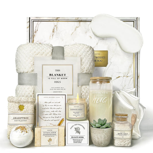 AHAGIFTREE Mother's Day Care Package for Women,12PC Get Well Gifts for Women After Surgery,Birthday,Get Well Soon,Grief,Sympathy Gifts,Condolences (white)