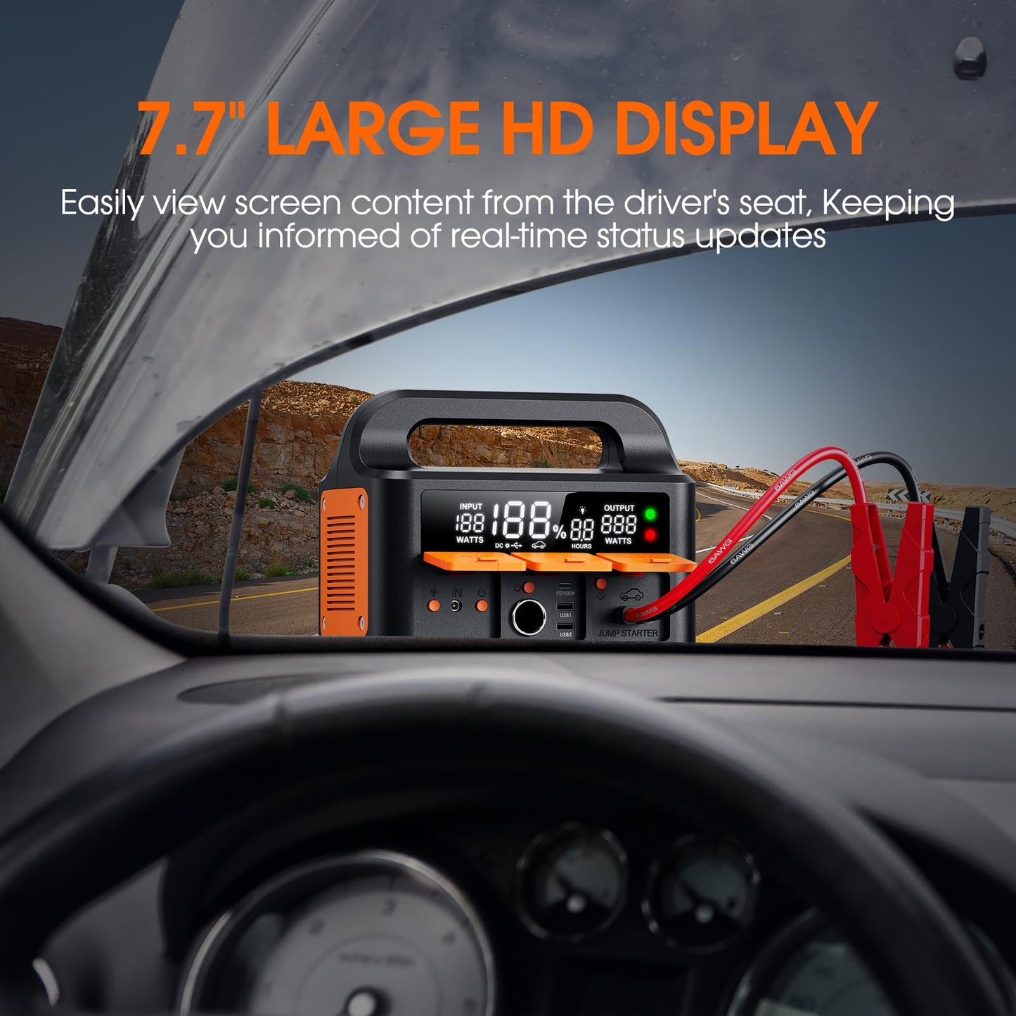 KeenPower 8000A LiFeMnPO4 Jump Starter for All 12V Cars, DC+PD 200W Two-Way Fast-Charging Portable Car Starter (PD Charger NOT Included), 30 Mins Full Charge, Powerful Jump Box w/Large Screen & Light