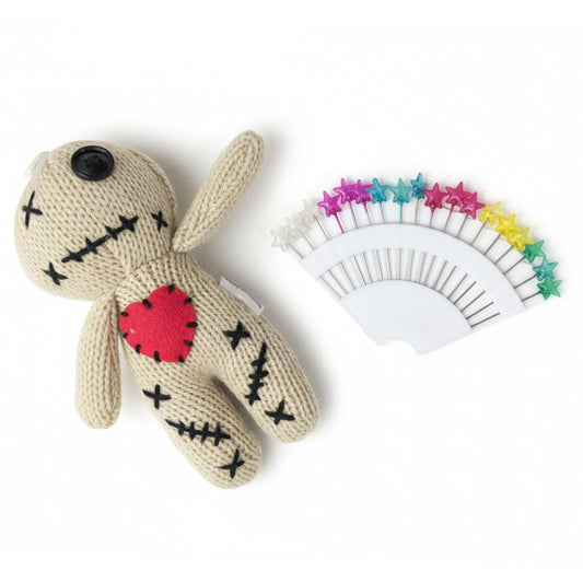DKUUPEX Voodoo Doll with 18 Pins, Creepy Horror Plush Stress Relief Halloween Decoration & Funny Gag Gift for Friends, Office & Party for Adult