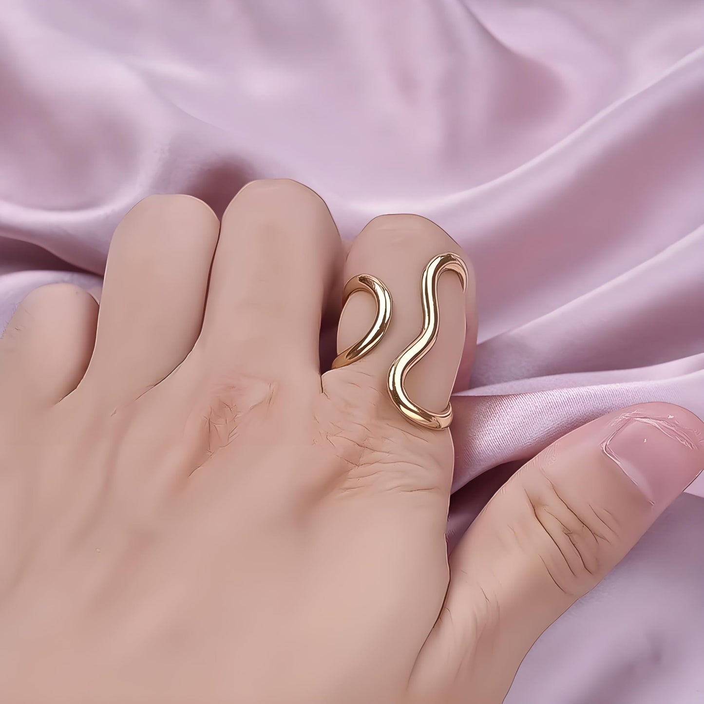 AIETUE Chunky Rings For Women, Gold Silver Thumb Ring Asymmetrical Wavy Curve Ring Adjustable Non Tarnish Dainty Stainless Steel New Year Anniversary Birthday Jewelry Gift (Gold)