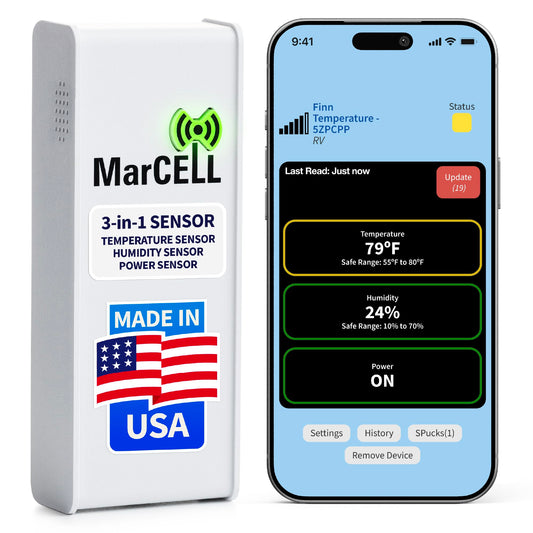 MarCELL Cellular Temperature, Humidity & Power Monitor (Verizon) - Made in The USA - RVs, Pet Safety Monitoring, Second Home Monitoring, Greenhouse Monitoring,- 24/7 Monitoring & Instant Alerts
