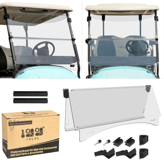 10L0L Golf Cart Windshield for Club Car Precedent 2004-Up, Onward and Tempo 2017-up Gas or Electric, Clear/Tinted Windshield Fold Down Impact Resistant - 37.5" W X 33.6" H