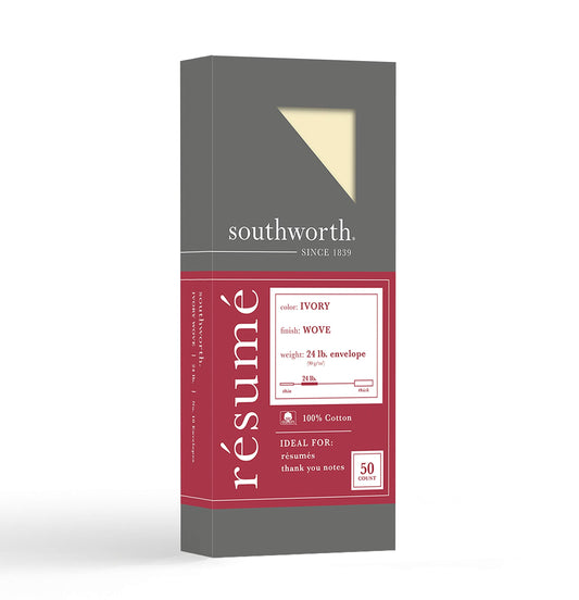 Southworth R14I10L 100% Cotton #10 Resume Envelope Ivory 24 lbs. Wove 50/Box