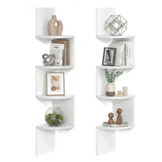 VASAGLE Set of 2, Corner Shelves Wall Mount, 4-Tier Floating Corner Bookshelves, Plant Shelves for Bedroom, Living Room, Bathroom, Home Office, Cloud White
