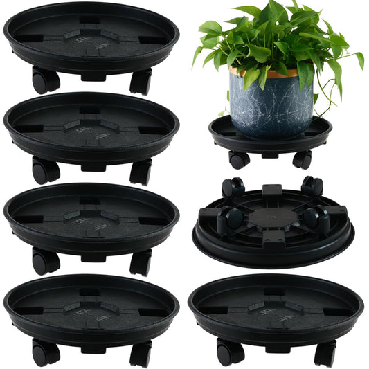 6 Packs 11.8 Inches Large Plant Caddy with Wheels Plant Saucers on Wheels Rolling Plant Stands Heavy-duty Plant Dolly Plastic Planter Roller Base Pot Movers Outdoor Plant Tray Coaster, Black