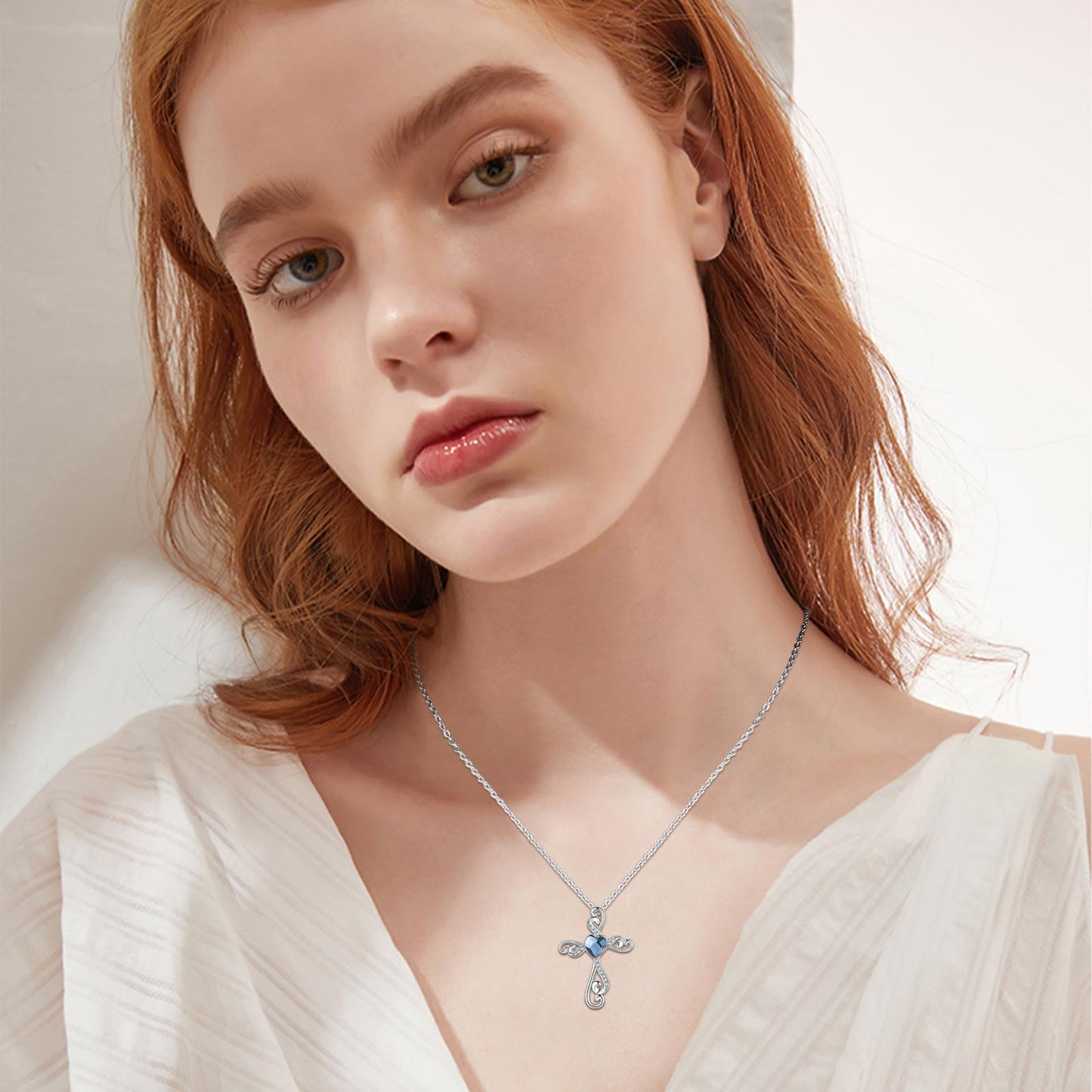Twoowl Cross Necklace for Women 925 Sterling Silver Faith Birthstone Cross Pendant Necklace Cross Crucifix Religious Jewelry Gifts for Women