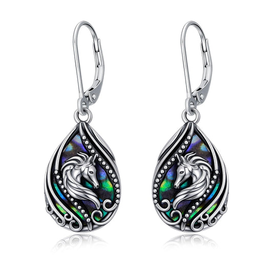 YYmqmq Horse Dangle Earrings for Women 925 Sterling Sliver Abalone Shell Earrings Leverback Western Jewelry Horse Gifts for Women Girlfriend Mom Birthday Gifts