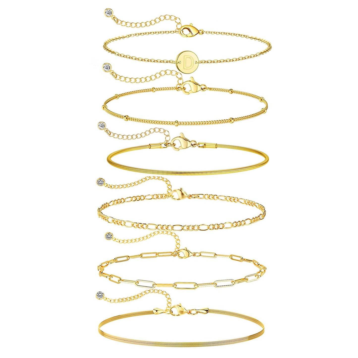 Lydow Bracelets for Women, Stack Jewelry Set Initial D Chain Stackable Letter Teen Accessories Pulseras Para Mujer 6 Inch 6PCS