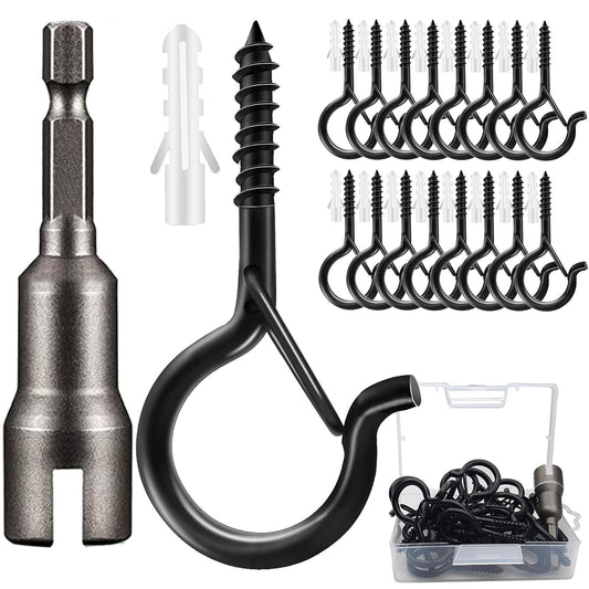 Zzbety 22 Pack Screw Hooks for Hanging Outdoor String Lights, Heavy Duty 2.2 Inch Black Q-Hanger Hanging Christmas Lights, Plants Include 1 Wing Nut Driver, Wall Wood Ceiling Deck Mount
